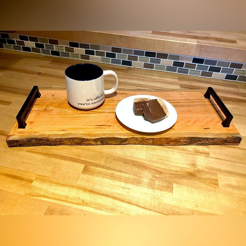 Tray/ charcuterie board combo, cherry wood, 8 1/2 x 21 x 2 1/2“ tall, live edge - Picture 1 of 5